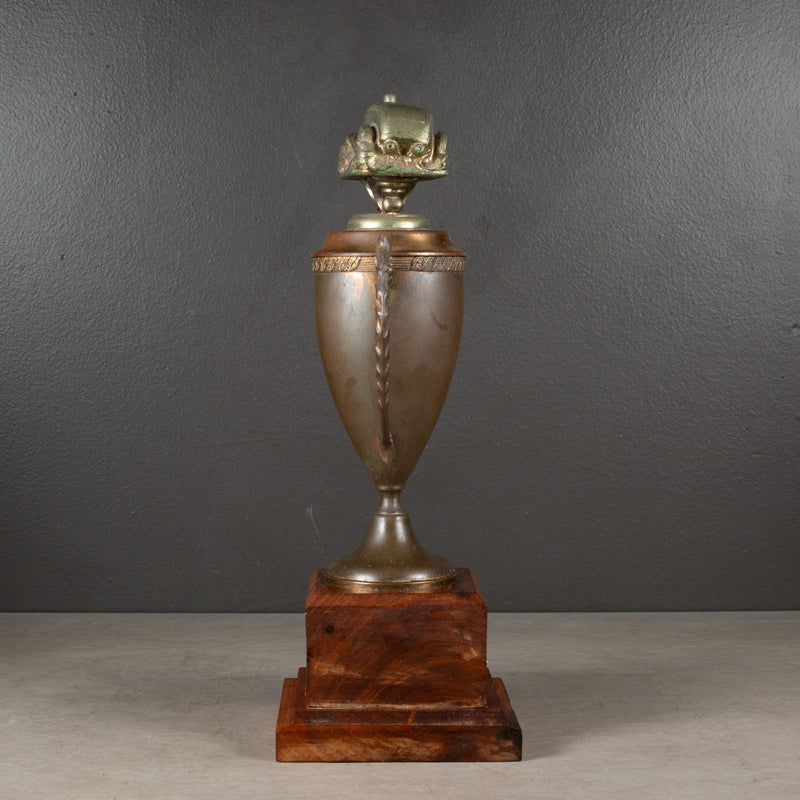 Vintage Copper and Brass Plated Racing Car Urn Trophy c.1940-1970