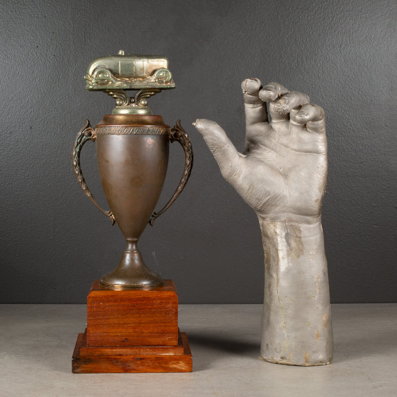 Vintage Copper and Brass Plated Racing Car Urn Trophy c.1940-1970