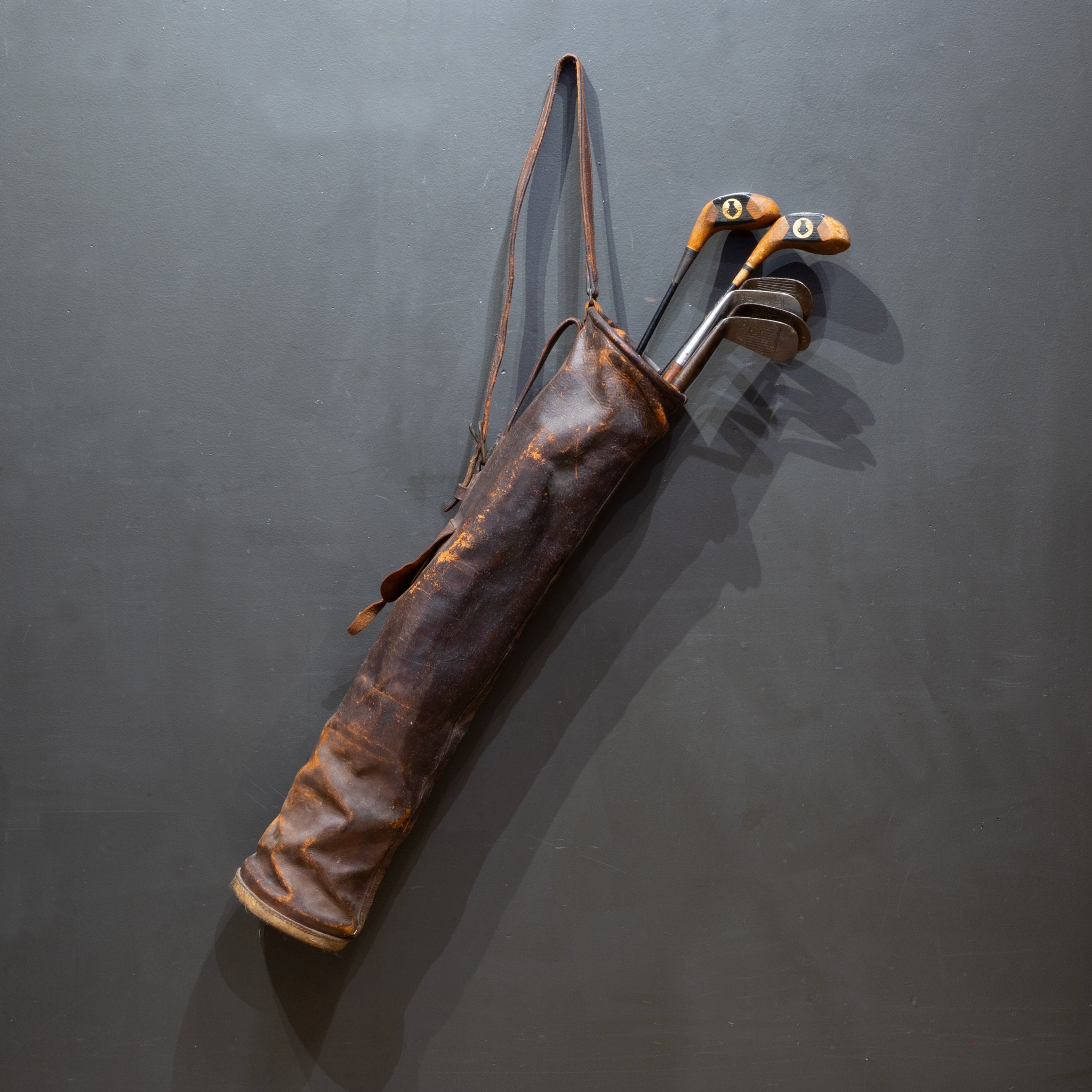 Antique Leather Walking Golf Bag with Hickory-Shaft & Steel