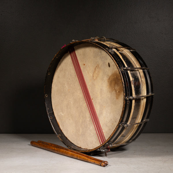 Vintage Calfskin Snare Drum and Drumsticks c.1920-1950