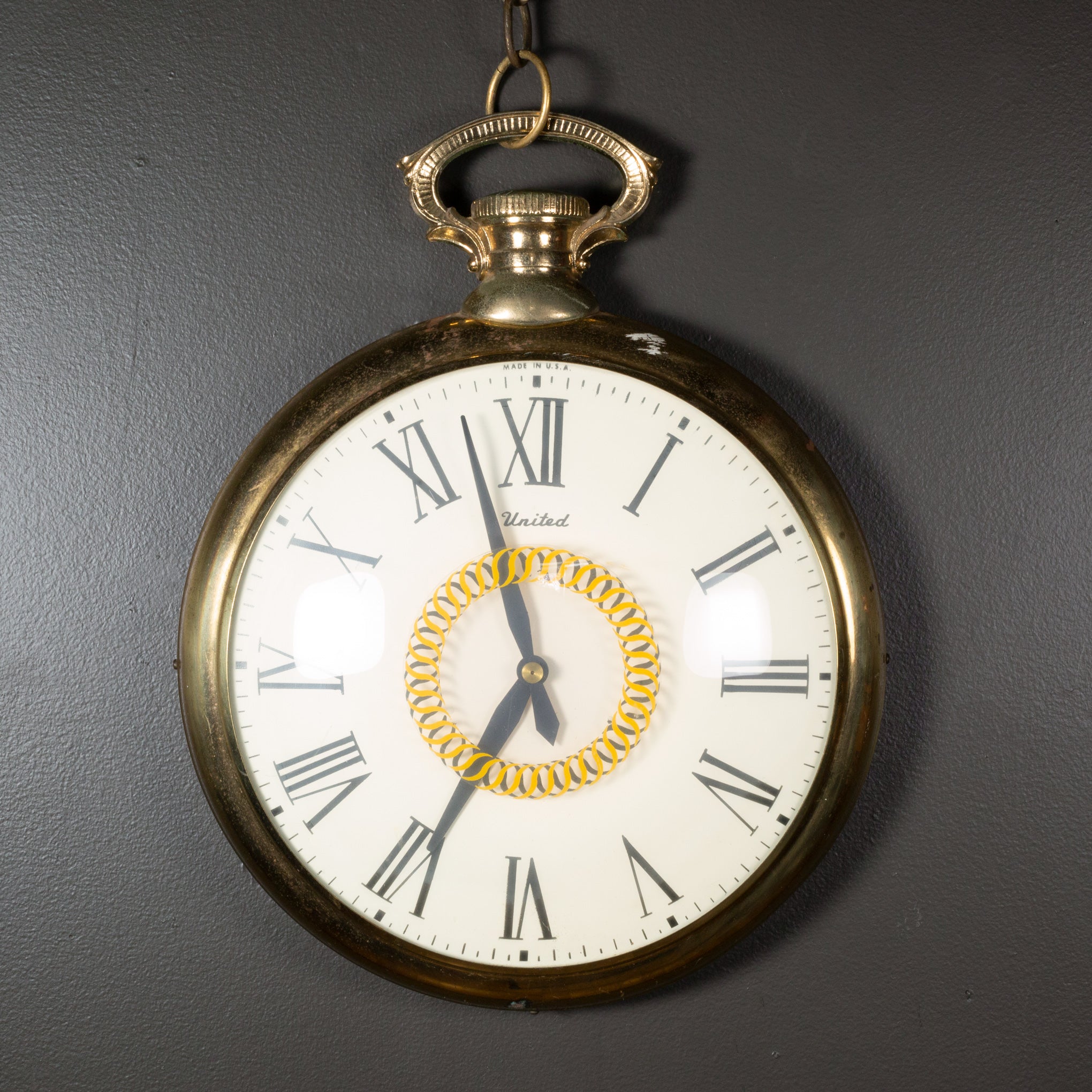 Mid-century United Clock Co. Model 47 Oversize Pocket Watch Wall 