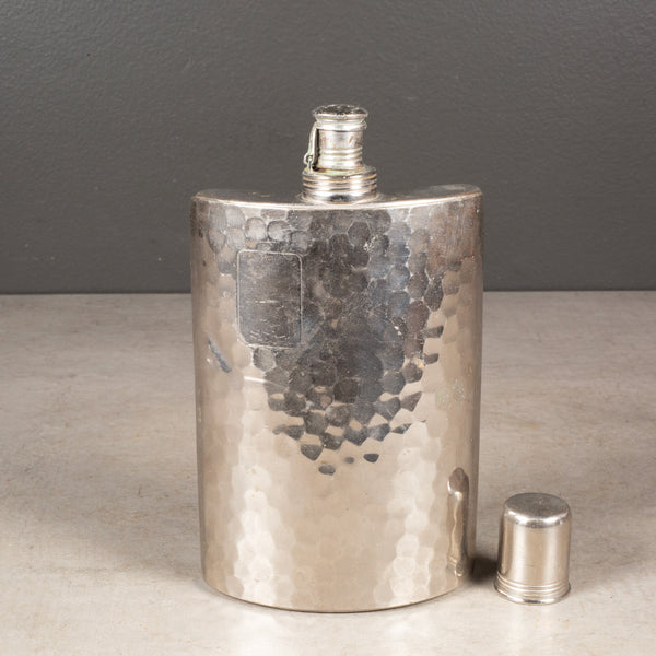 West German Hammered Flip Top Hip Flask c.1940