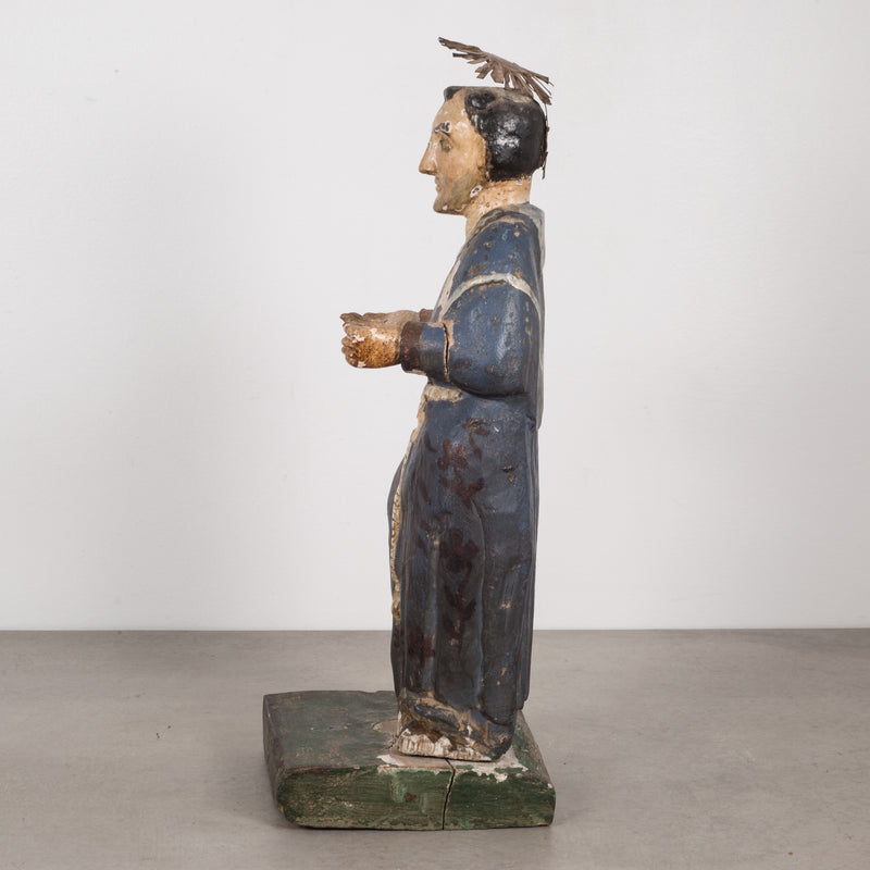19th c. Polychromed Mexican Carved Wood Santo c.1800-1850