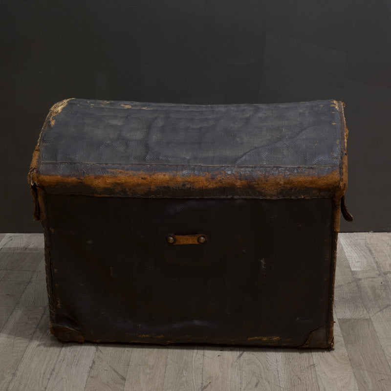 Antique Brown Leather Steamer Trunk Coffee Table with Removable
