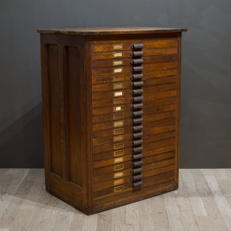 19th c. Industrial Typesetter's 20 Drawer Cabinet c.1890
