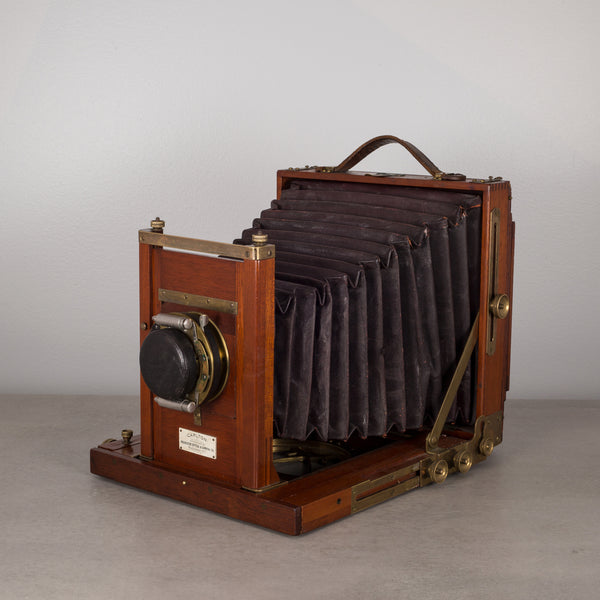 Antique Mahogany and Large Brass Folding Camera, circa 1890s