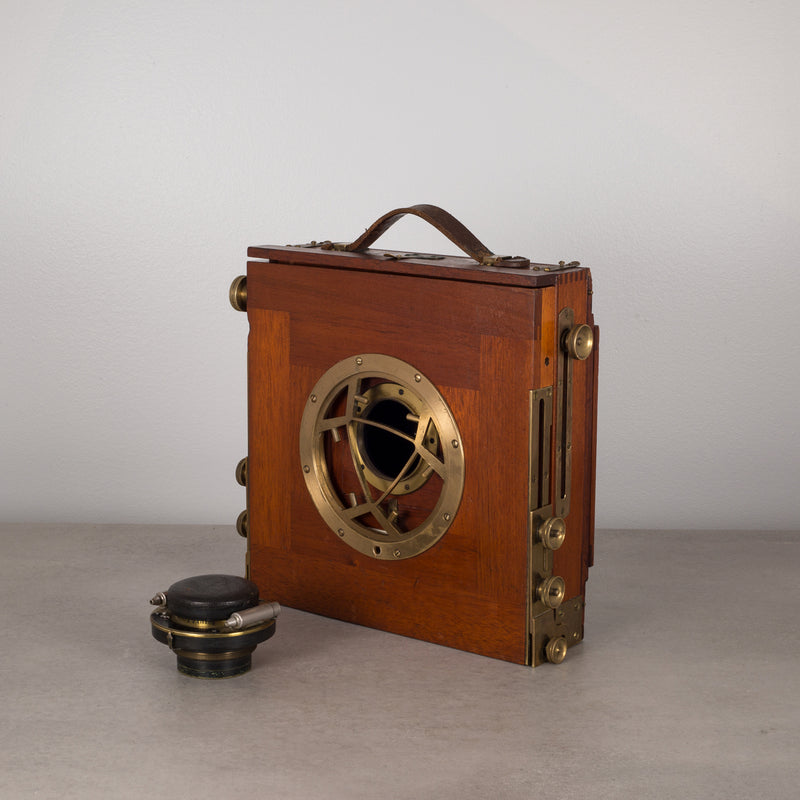 Antique Mahogany and Large Brass Folding Camera, circa 1890s