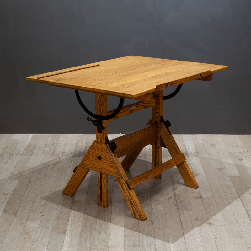 Adjustable Cast Iron and Wood Drafting Table c.1940-1950