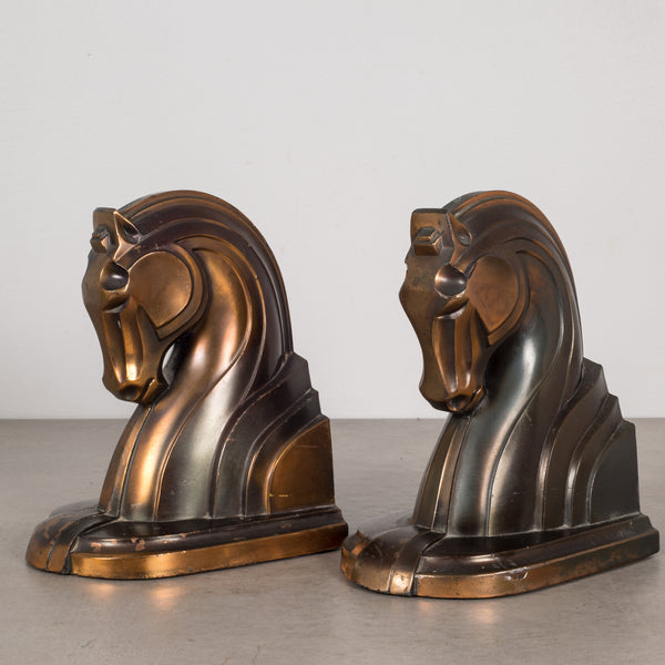 Art Deco Bronze-Plated Horse Bookends, c.1930