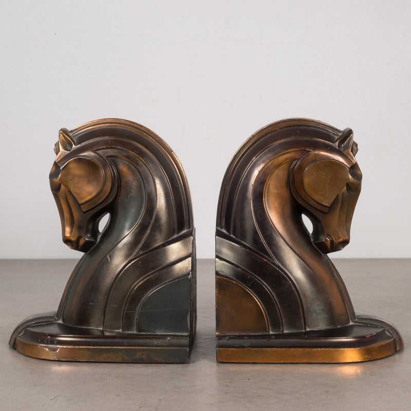 Art Deco Bronze-Plated Horse Bookends, c.1930