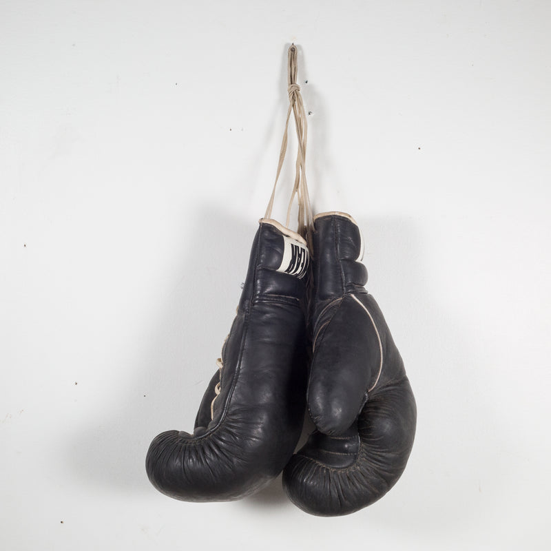 Black Leather Tuf Wear Boxing Gloves c.1970