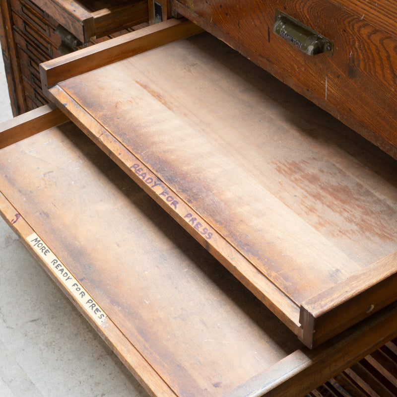 Antique Hamilton Industrial Wood and Iron Printer's Typeset Workbench c.1920