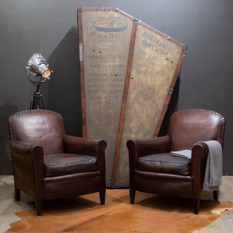 Antique French Sheep Hide Club Chairs c.1920