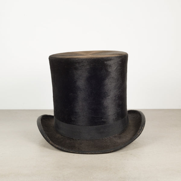 Antique Beaver Skin Top Hat & Original Hat Box c.1880-1920