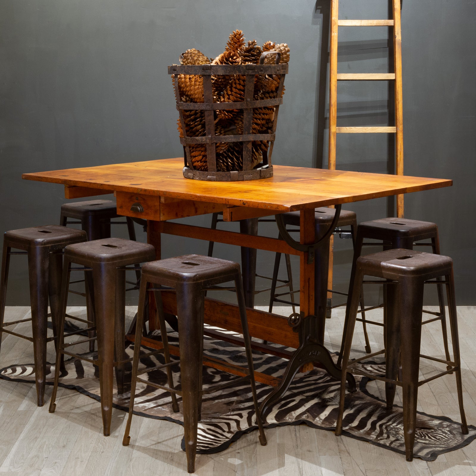 Large Antique Hamilton Wood and Cast Iron Drafting Table c.1930