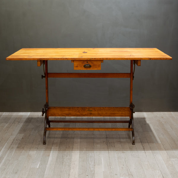 Large Antique Dietzgen Wood and Cast Iron Drafting Table c.1930