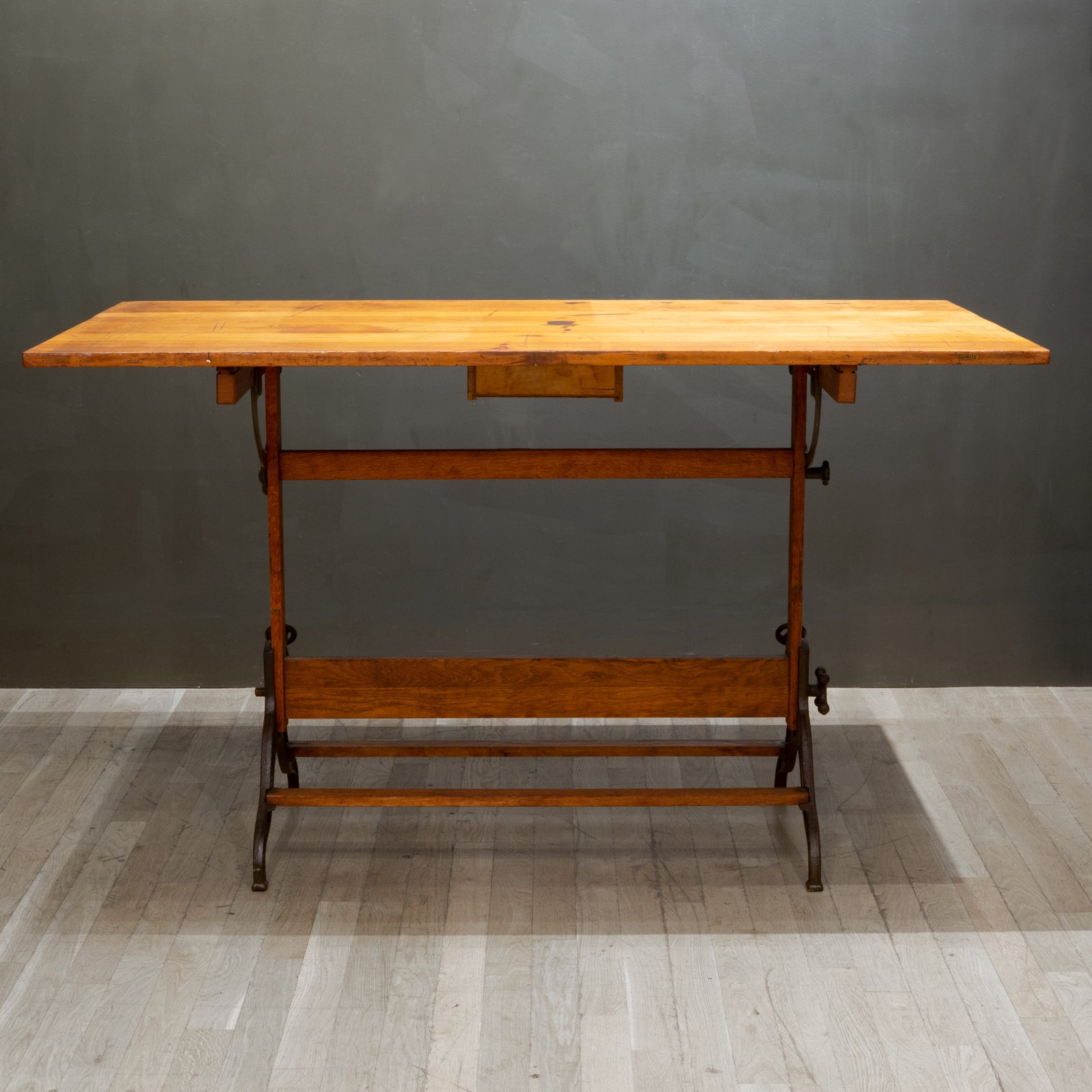 Large Antique Hamilton Wood and Cast Iron Drafting Table c.1930