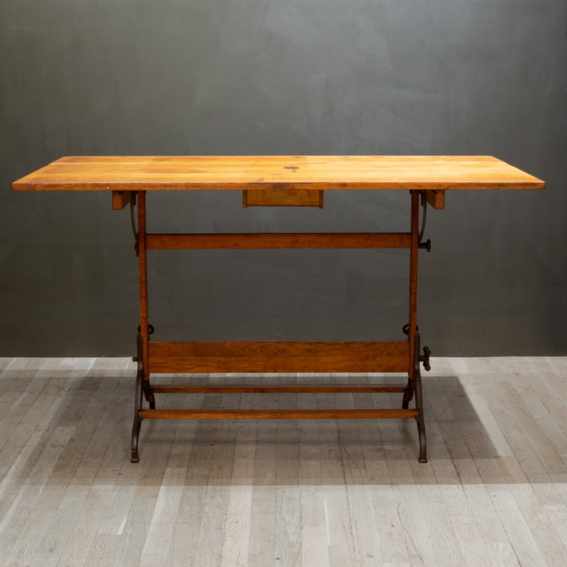 Large Antique Dietzgen Wood and Cast Iron Drafting Table c.1930
