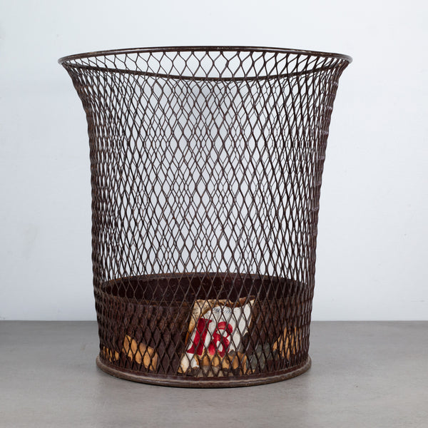 Depression Era Expanded Metal Mesh Waste Basket c.1930