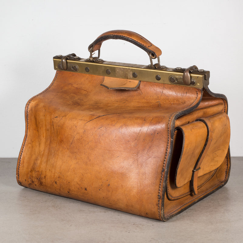 Antique Leather Doctor's Examination House Call Bag c.1930-1940