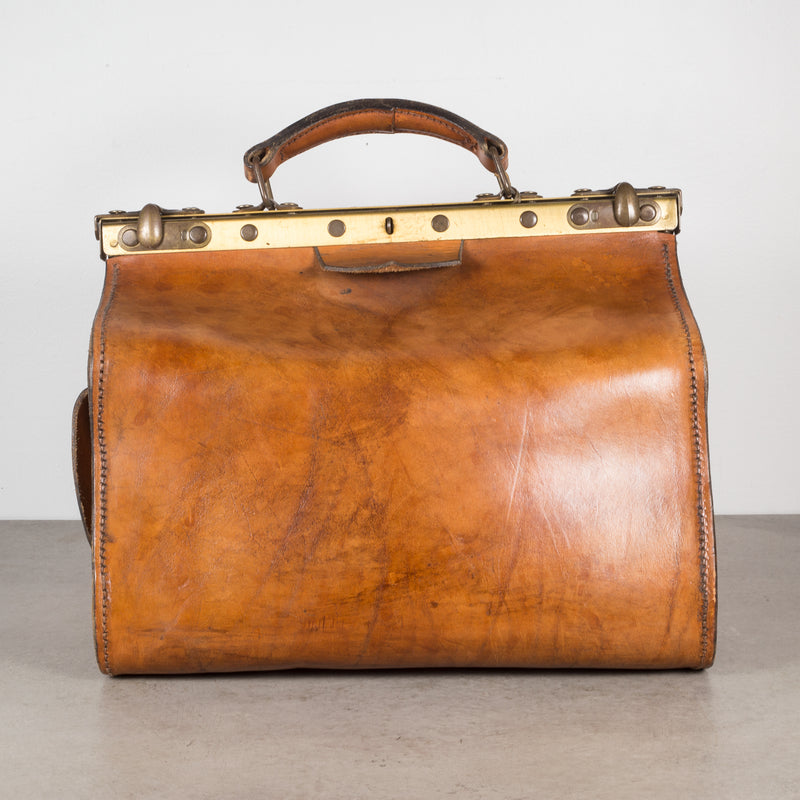 Antique Leather Travel Bag 1900s Large Vintage Gladstone Bag 