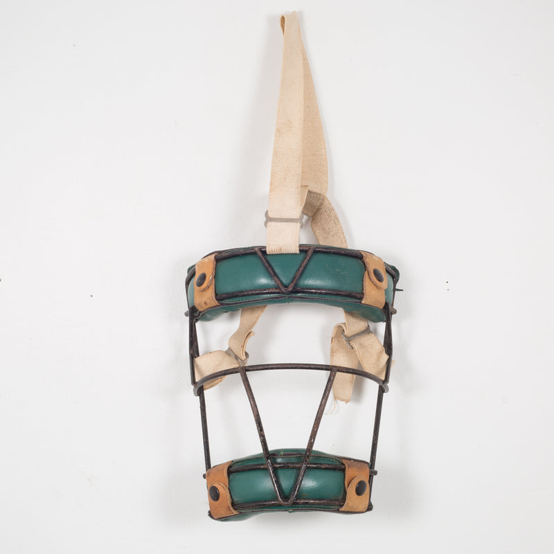 Steel and Green Leather Catcher's Mask c.1920