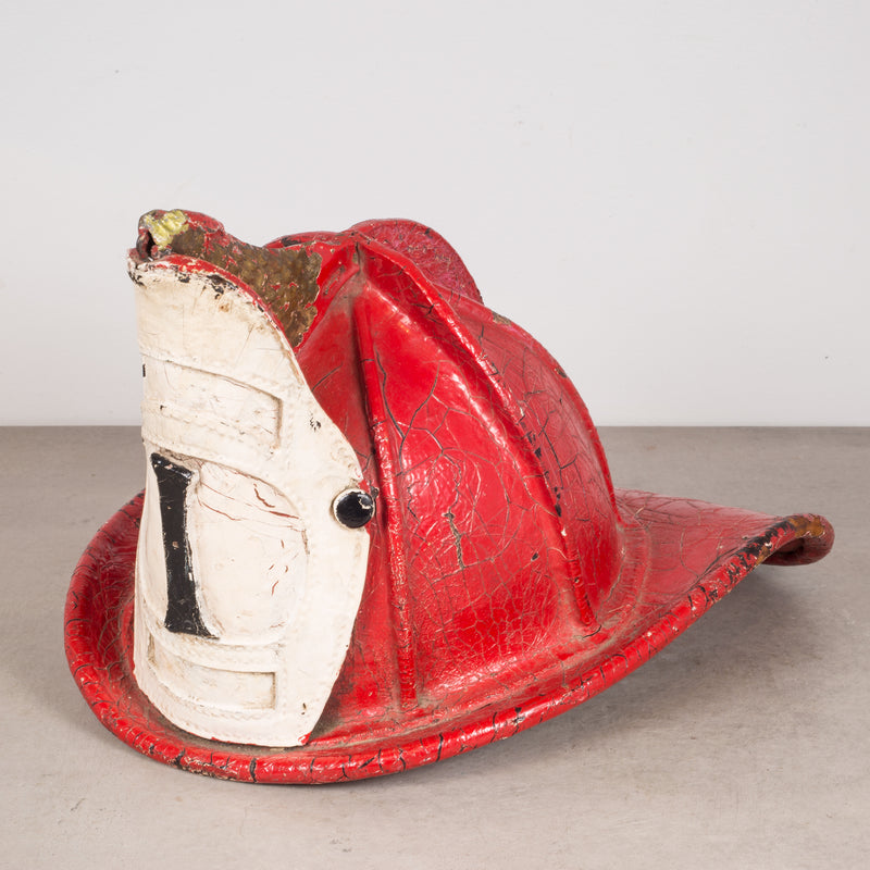19th c. Red Leather Fireman's Helmet with High Eagle c.1800s