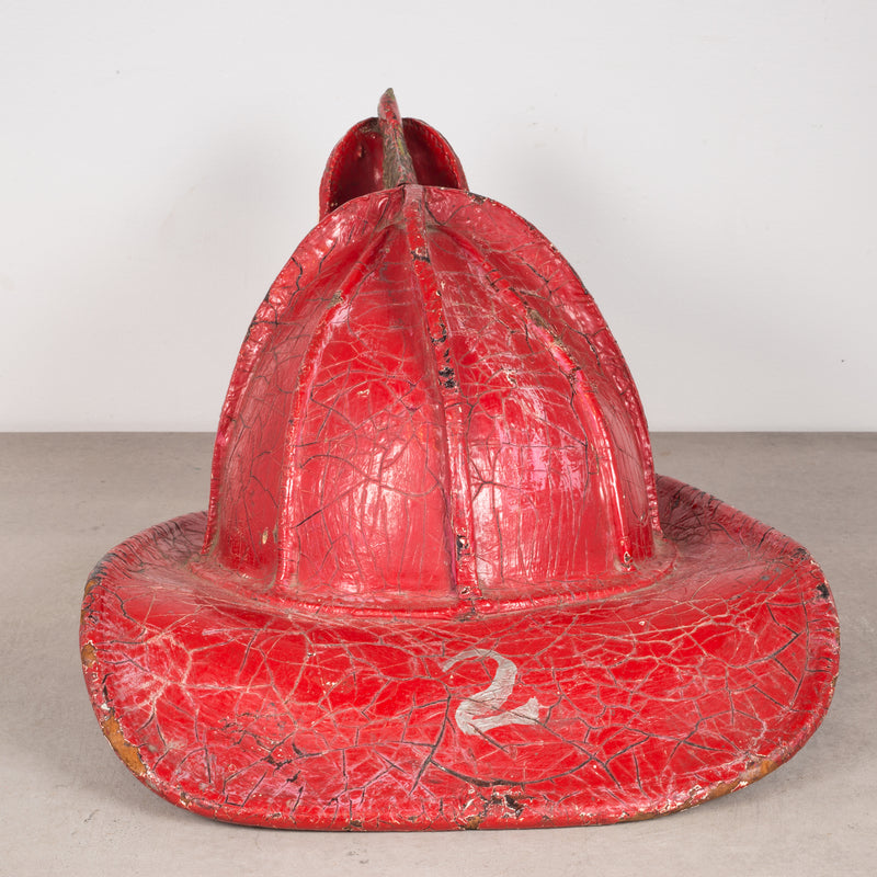 19th c. Red Leather Fireman's Helmet with High Eagle c.1800s