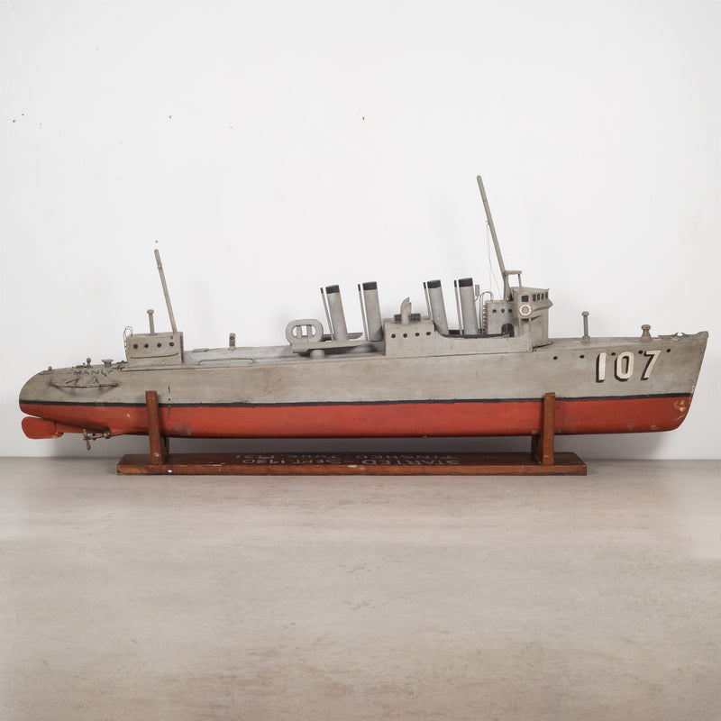 Hand Made Motorized Wooden Ship Model c.1930