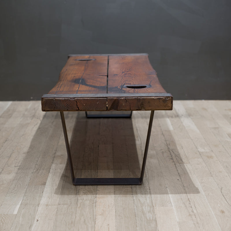Early 20th c. Oak and Steel Ship Hatch Cover Coffee Table or Bench c.1910