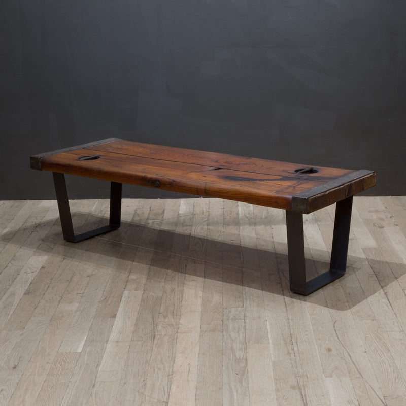 Early 20th c. Oak and Steel Ship Hatch Cover Coffee Table or Bench c.1910