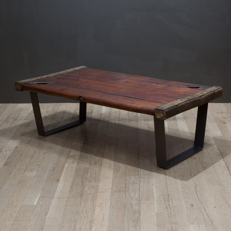 Early 20th c. Oak and Steel Ship Hatch Cover Coffee Table c.1910