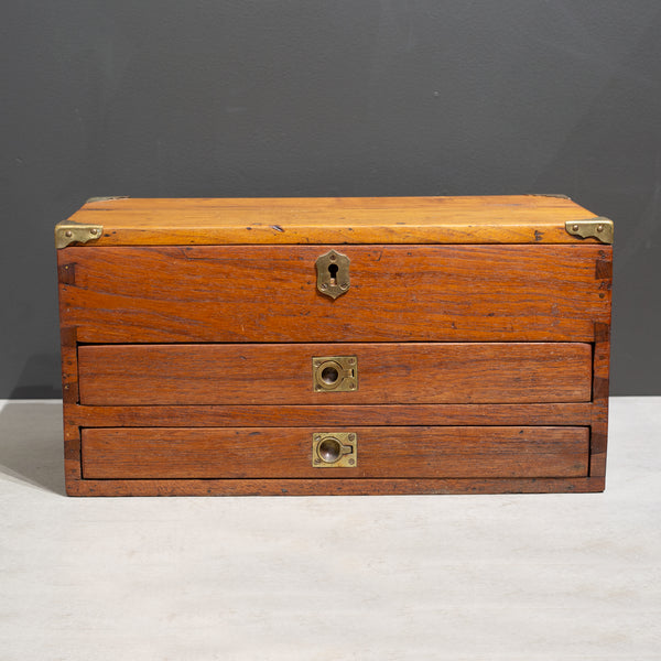 Antique Flip Top Oak and Brass Toolbox Chest c.1910