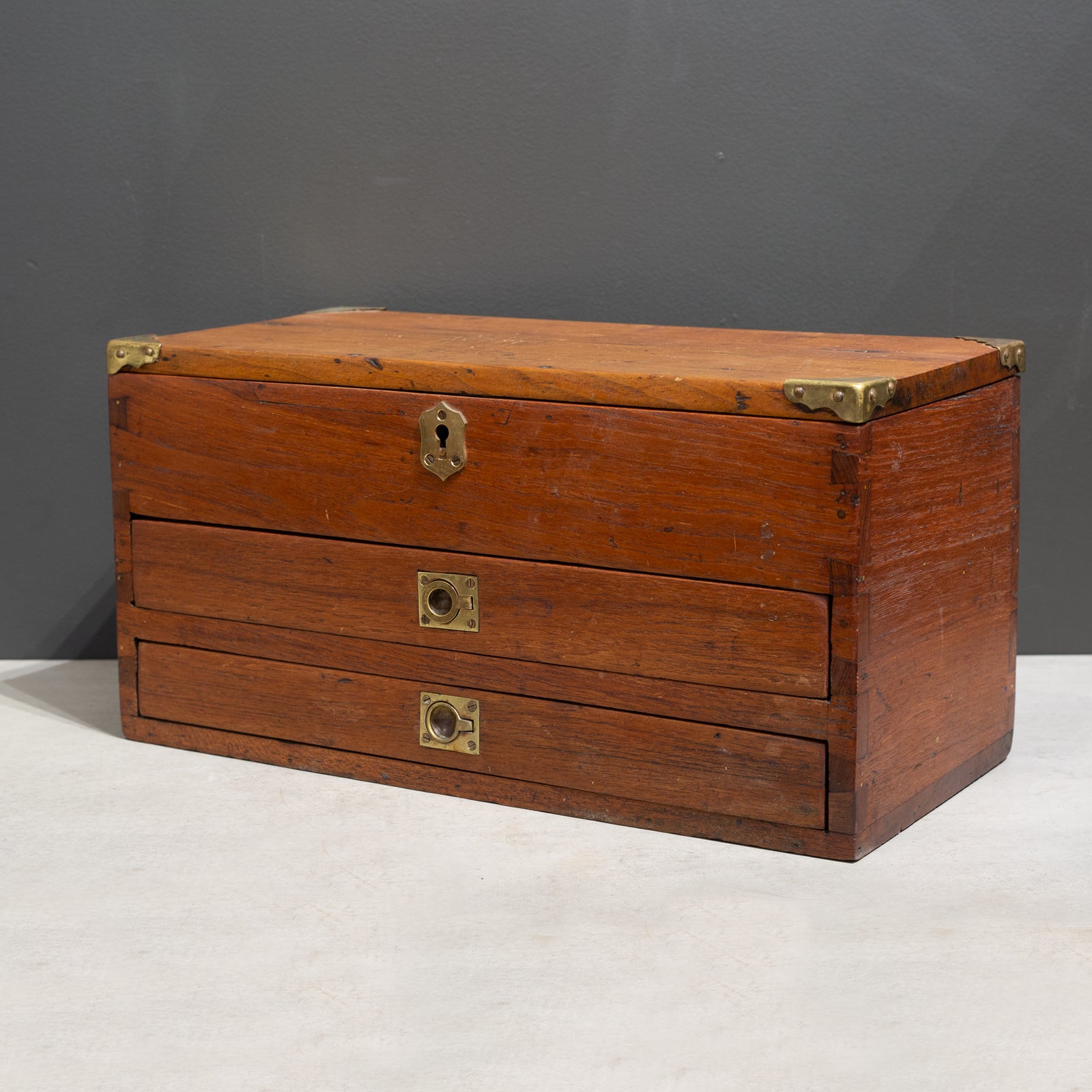 Antique Fliptop Oak and Brass Toolbox Chest c.1910 | S16 Home