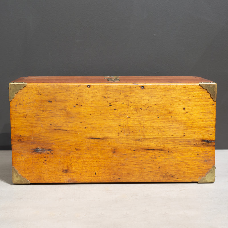Antique Flip Top Oak and Brass Toolbox Chest c.1910