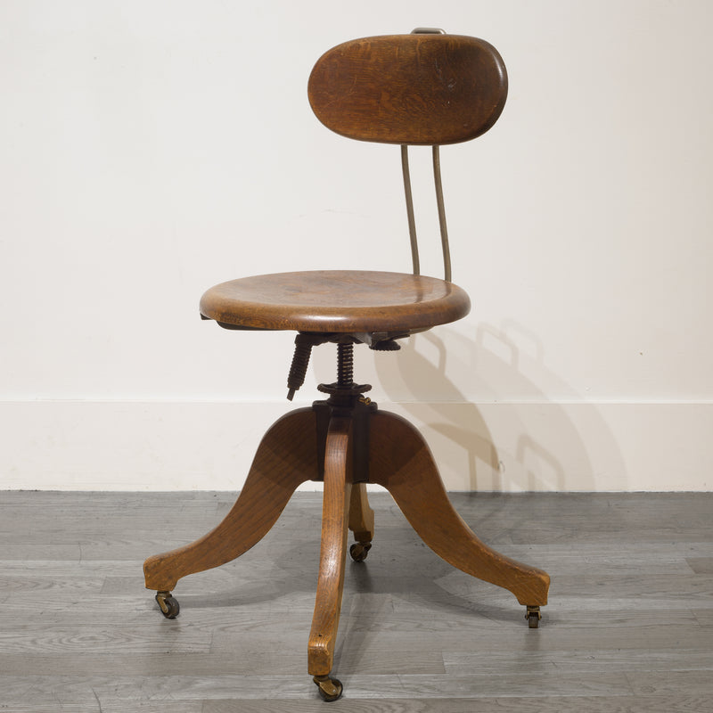 Adjustable Solid Oak Swivel Desk Chair c.1930