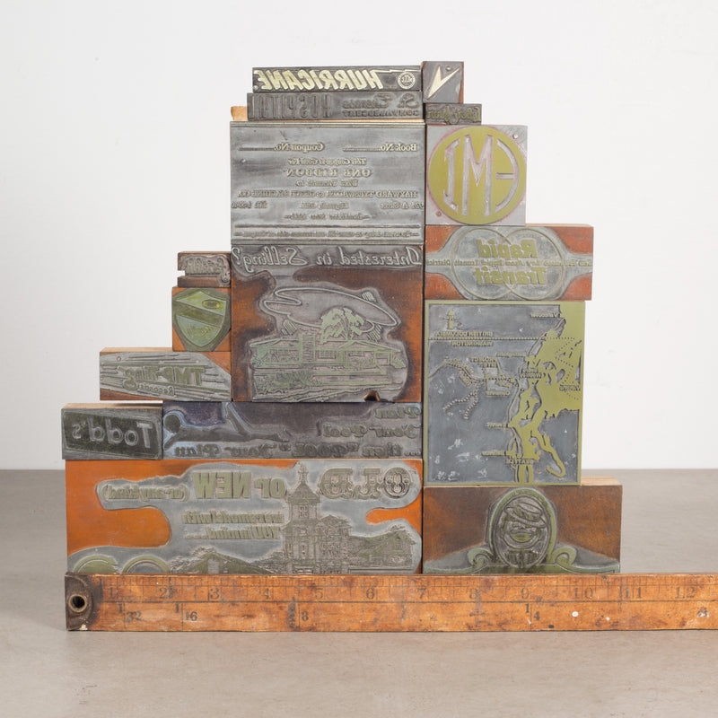 Collection of Green and Silver Typeset Advertising Print Blocks c.1940