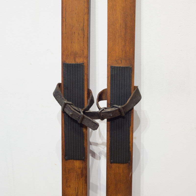 Antique Wood and Leather Skiis c.1930