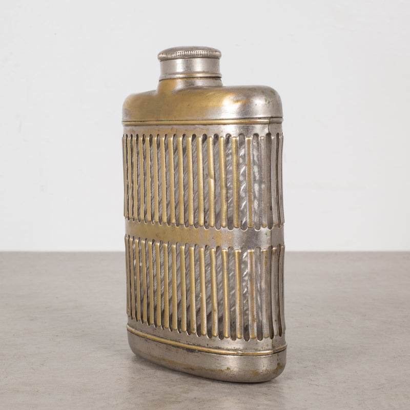 Brass Plated Caged Glass Flask c.1920