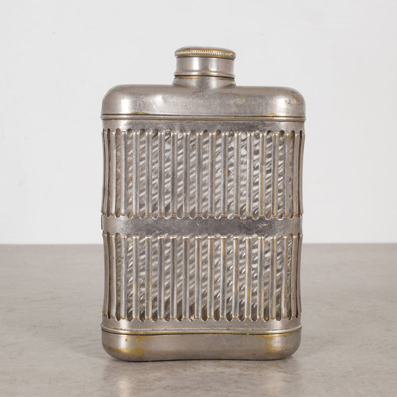 Brass Plated Caged Glass Flask c.1920