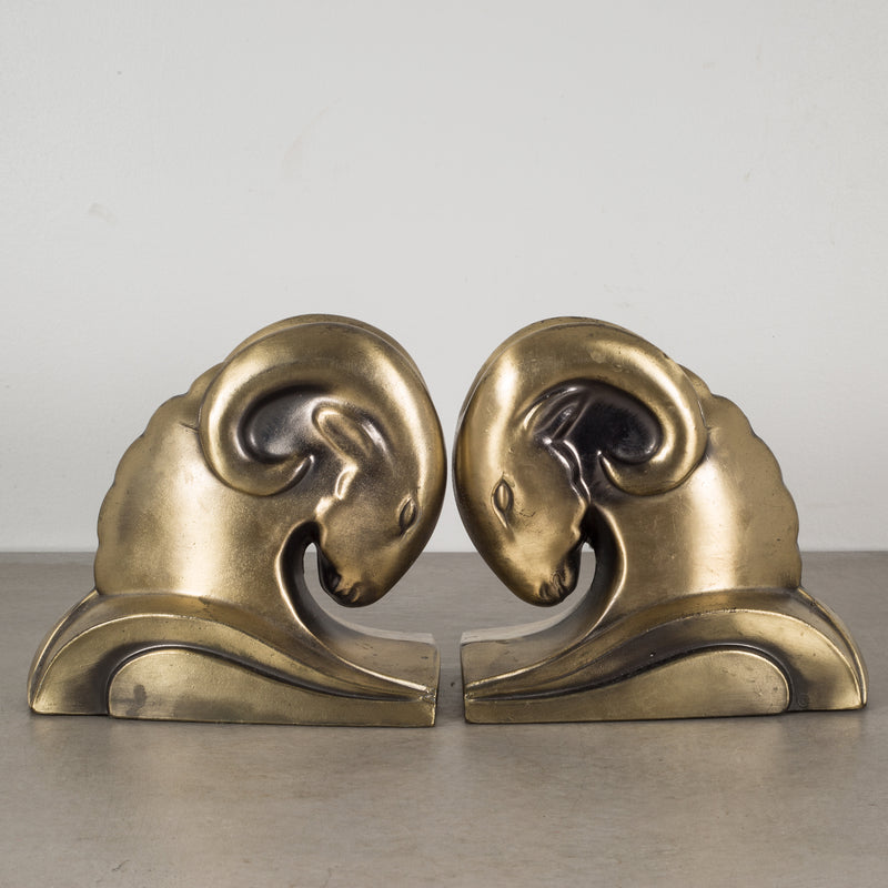 Art Deco Ram's Head Bookends by Cornell Foundry c.1930