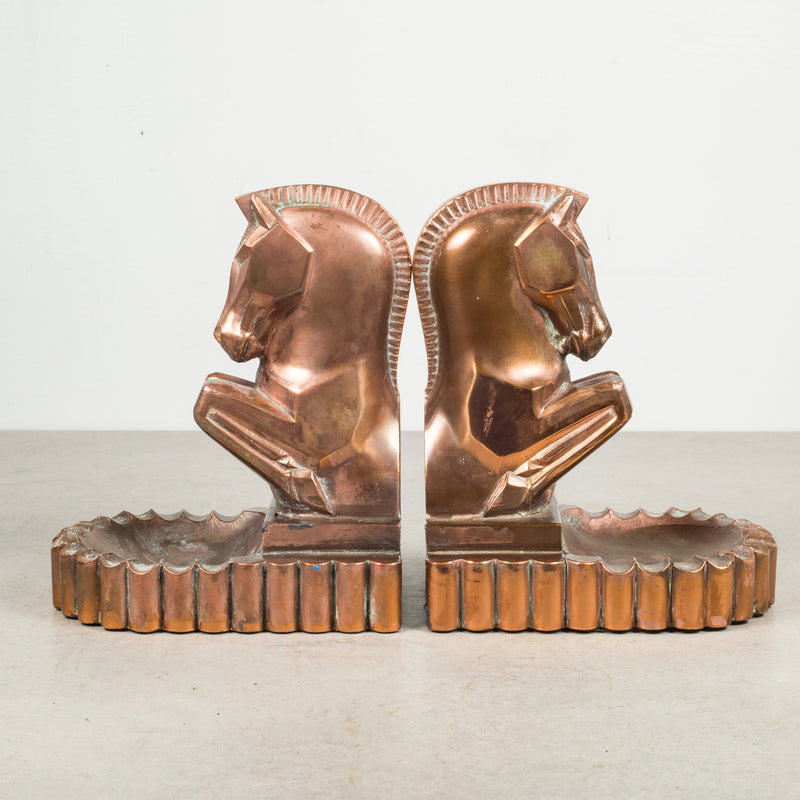 Art Deco Bronze & Copper Plated Trojan Horse Bookends/Ashtray c.1930