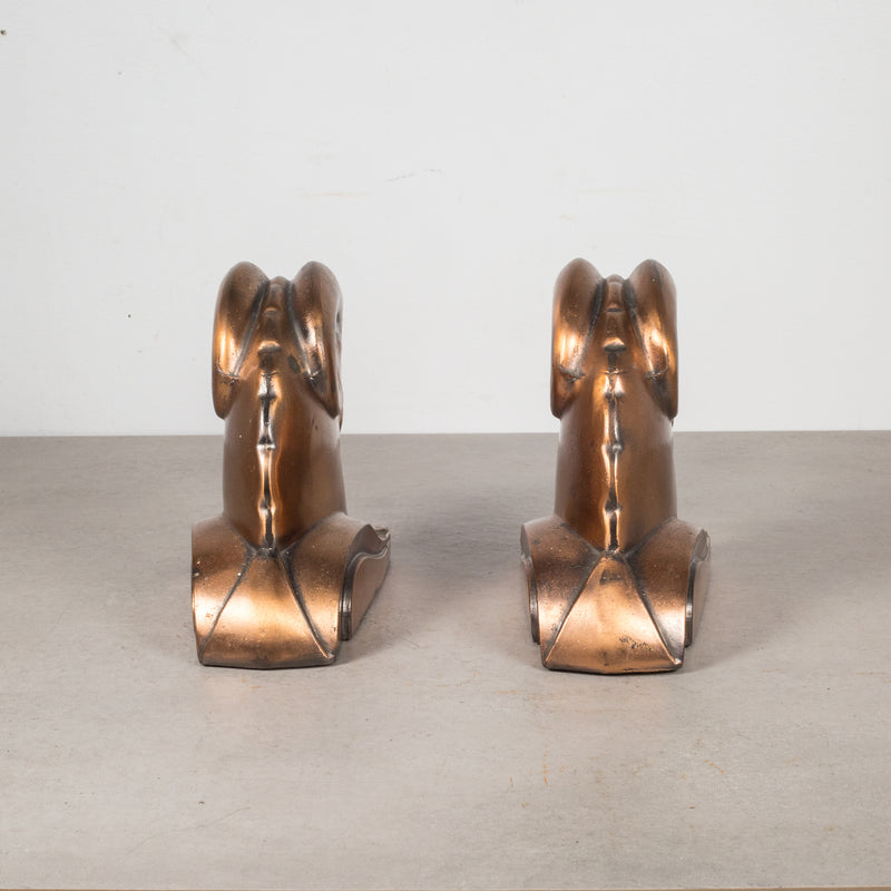 Art Deco Ram's Head Copper Plate Bookends by Cornell Foundry c.1930