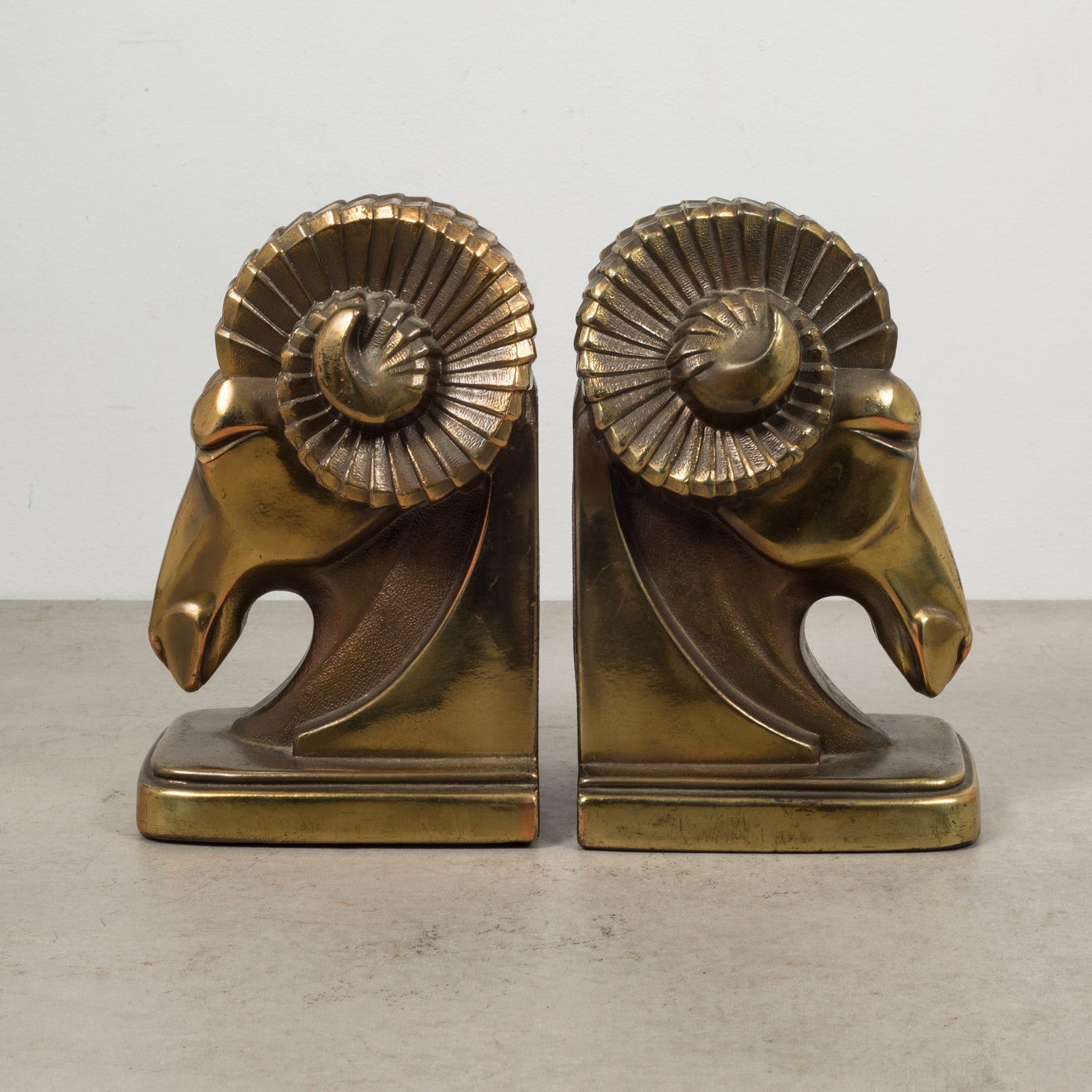 Vintage 1970s Pair of Large Brass shops Rams Head Bookends