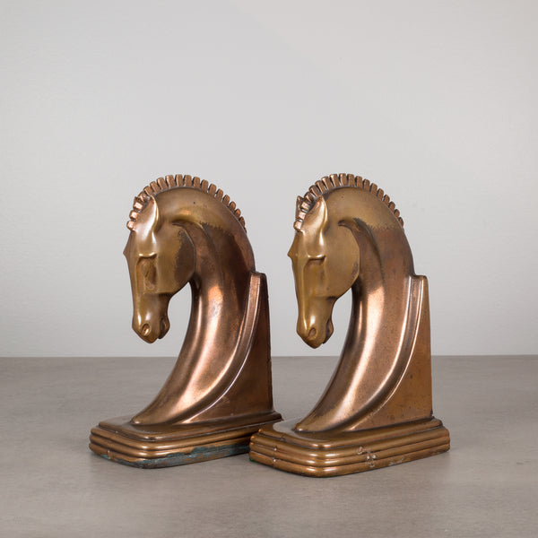 Copper Plated Machine Age Trojan Horse Bookends by Dodge Inc. c.1930