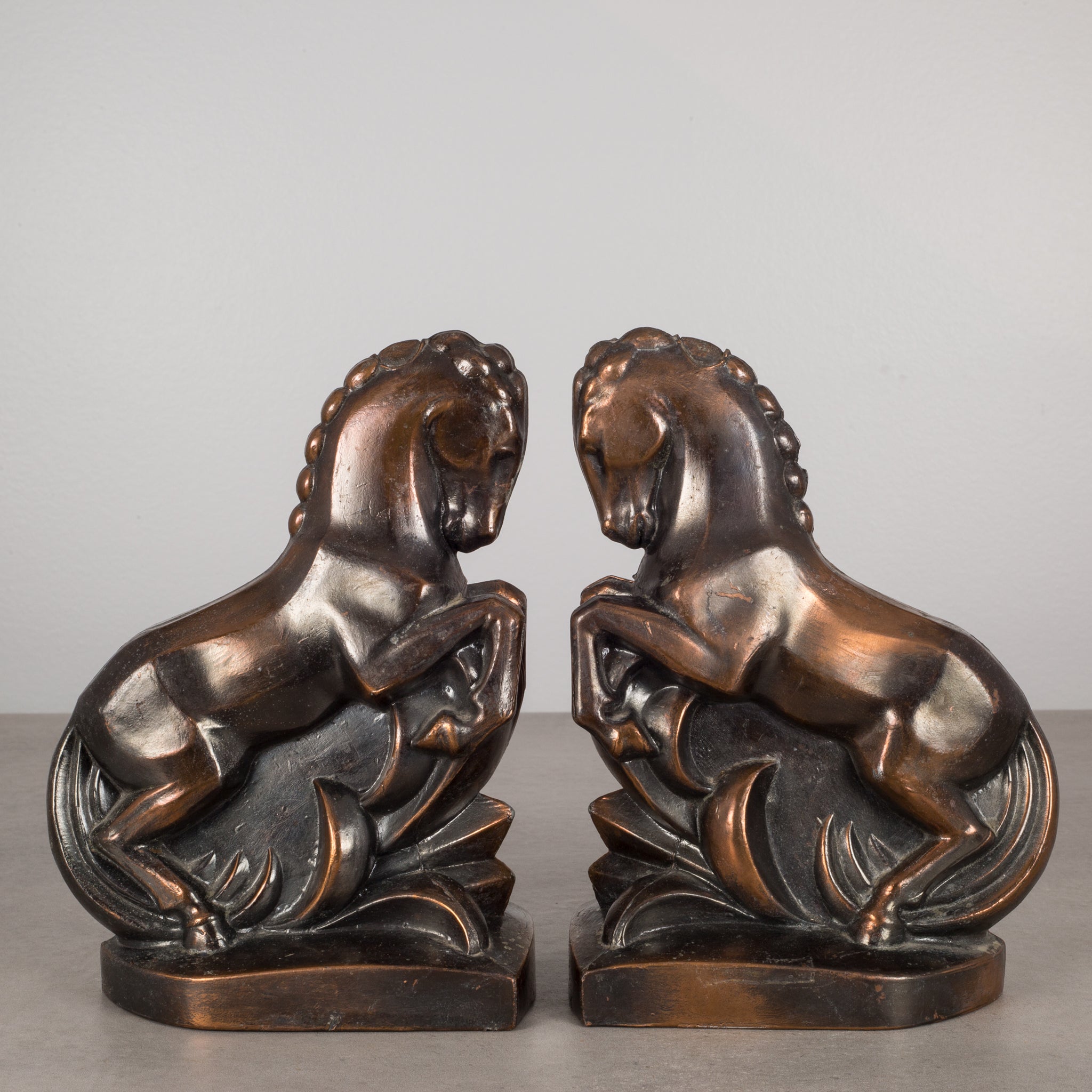 Art Deco Bronze-Plated Rearing Horse Bookends, c.1930 – S16 Home