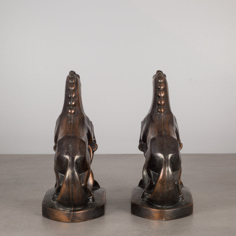 Art Deco Bronze-Plated Rearing Horse Bookends, c.1930