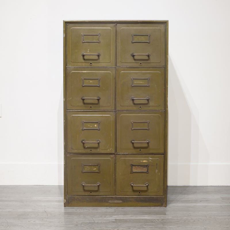 Army Green Steel Double File Cabinet c.1940
