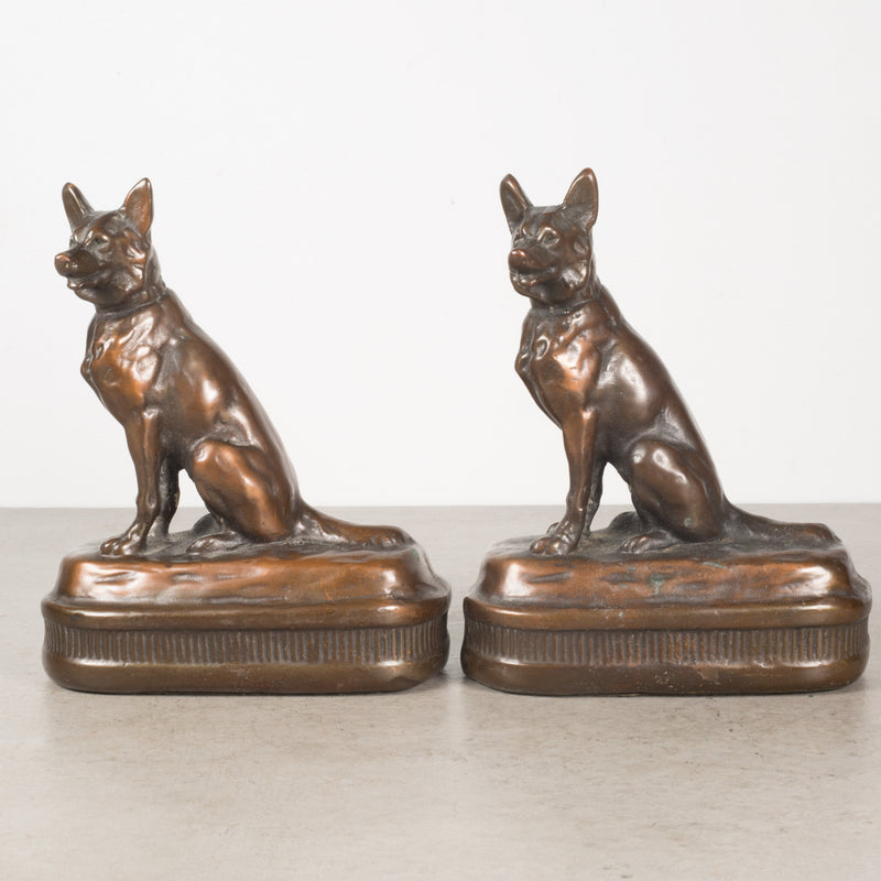 Bronze Cast German Shepherd Bookends by Armor Bronze c.1930