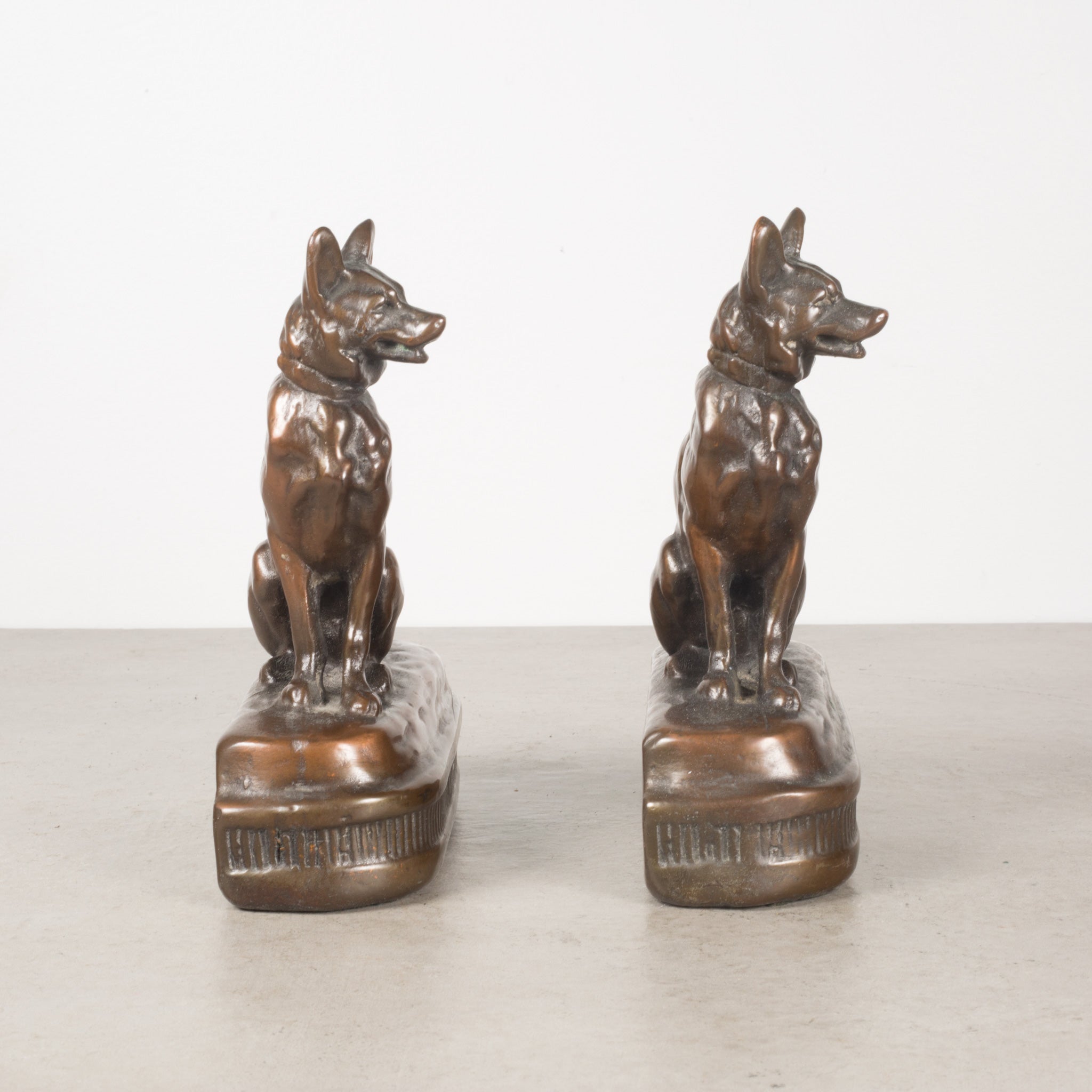 Bronze Cast German Shepherd Bookends by Armor Bronze c.1930 S16 Home